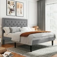 thumbnail image 3 of Sifurni Queen Bed Frame Upholstered Platform Bed with Adjustable Headboard, No Box Spring Needed, Light Gray, 3 of 9
