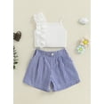 thumbnail image 3 of Kids Baby Toddler Girls Shorts Set, 6 12 18 24 Months 2T 3T 4T Frills Camisole with Striped Shorts Summer 2-piece Outfit, 3 of 9
