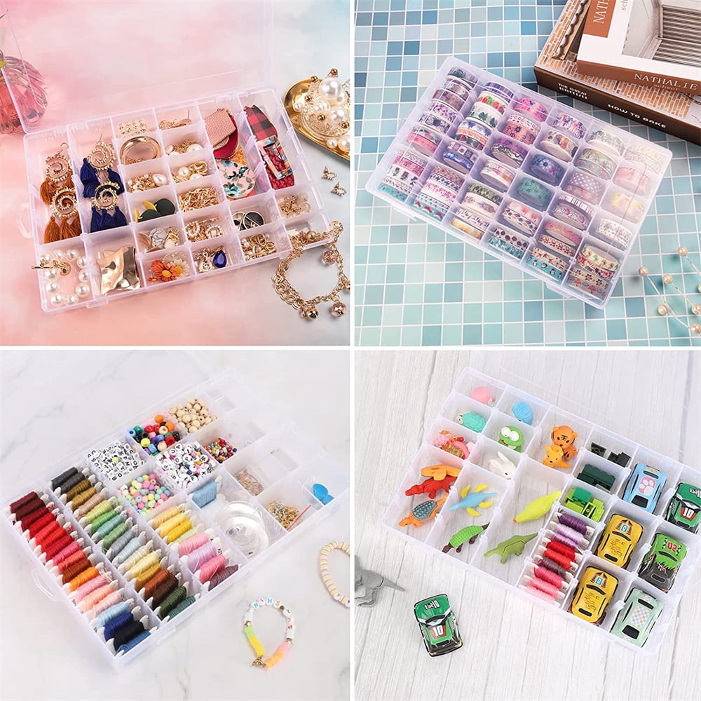 Casewin Adjustable 36 Compartment Plastic Storage Box Jewelry Earring Case Bead Organizer Case 2 Pack（Clear）