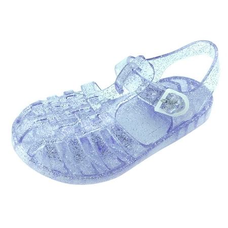 Jelly Sandals for Girls T-Strap Flower Sandals Toddler Baby Girl Clear Shoes Non Slip Soft Rubber Open Toe Beach Sandals Low Heels Princess Dress Shoes Purples 7-8T