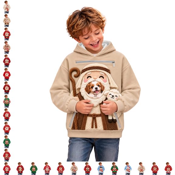 Christmas Pet Dog Pouch Hoodies Long Sleeve Pet Carrier Animal Holder Sweatshirt with Big Pocket Girls Boys Y2k Tops