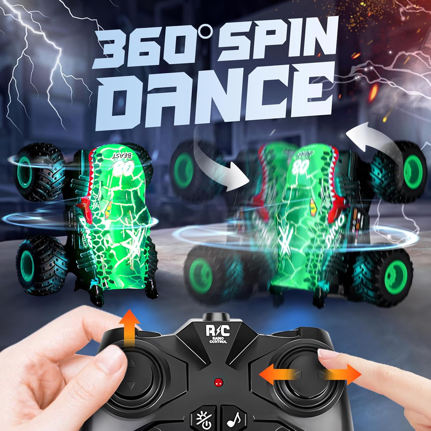 VKFVKF RC Monster Truck Toys, Remote Control Cars for Kids, Dinosaur RC Cars with Light & Music,Stunt, 360° Spin, Walk Upright