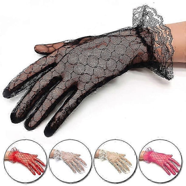Guantes elegantes de encaje calado para mujer, negros, rojos y blancos, guantes cortos de encaje para novias, accesorios para fiestas de boda, guantes nuevos