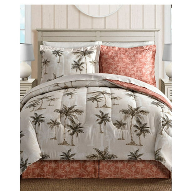 Coral, Tropical Palm Tree, Hawaiian Beach, Reversible Twin Comforter