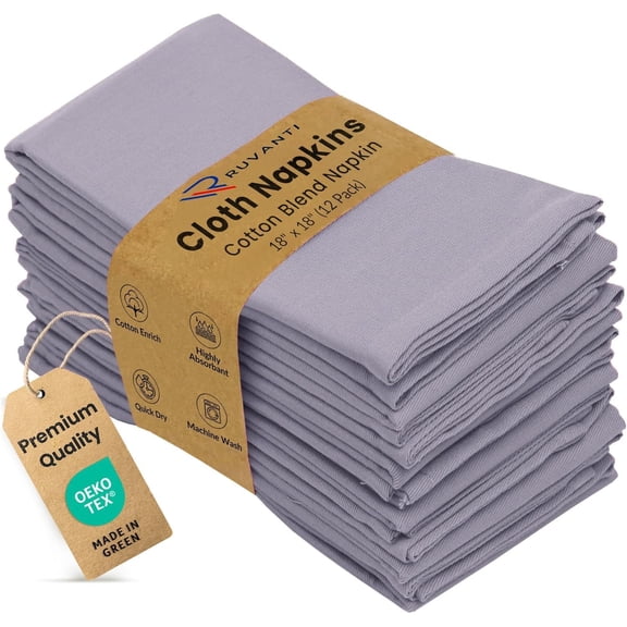 Ruvanti Cloth Napkins Set of 12, 18x18 Inch, Soft & Absorbent Cotton Enrich Dinner Napkins for Hotel, Wedding Parties, Napkins Everyday - Coffee Grey