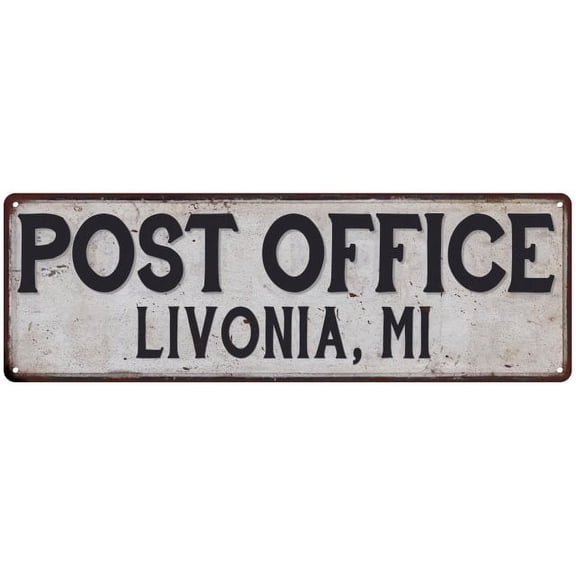 Livonia, Mi Post Office Metal Sign Vintage 6x18 106180011315