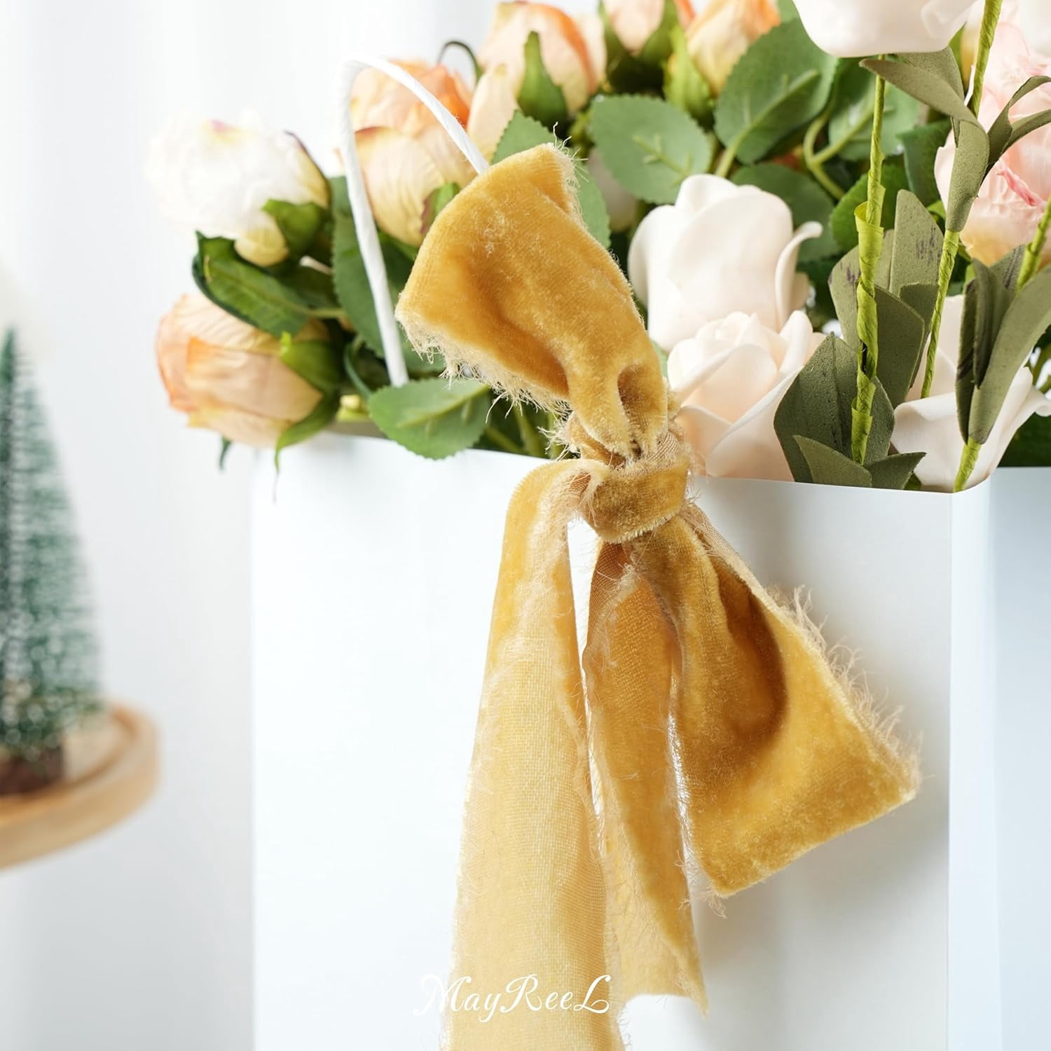 2 Inch Gold Velvet Ribbon Hand Torn Golden Silk Frayed Edge for Bridal Bouquets Invitations Wedding Vow Books Gift Baskets Hair Bows 3 Yards