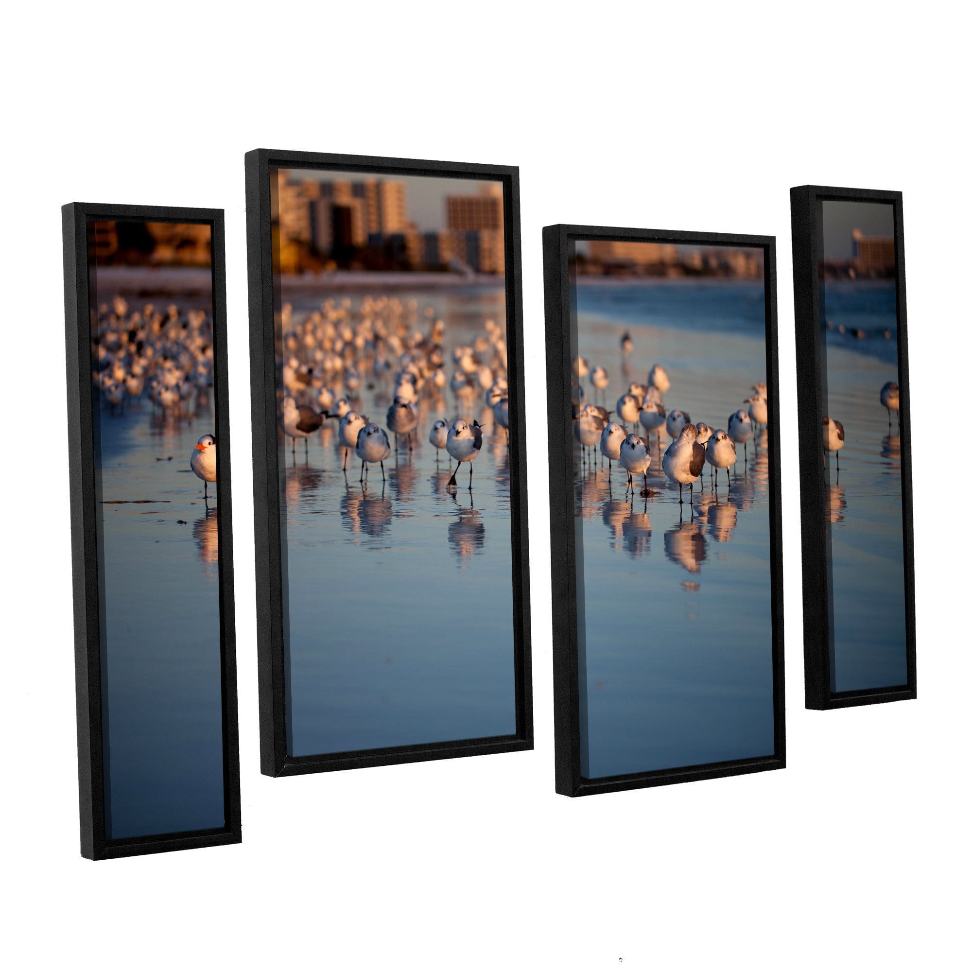 ArtWall Lindsey Janich "Seagulls II" 4-Piece Floater Framed Canvas Staggered Set