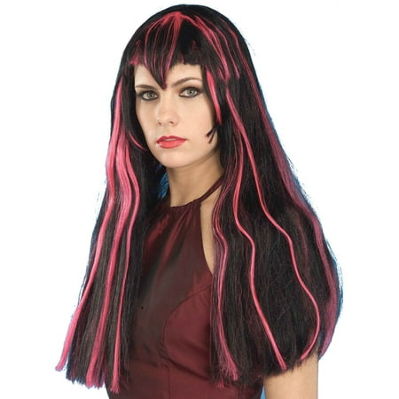 Black Vampiress Wig - Adult Womens Costume Black and Pink Streaked Scarlet Vampiress Wig