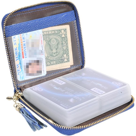 Easyoulife Tarjetero para mujer con tarjetero de piel con cremallera y bloqueo RFID (azul oscuro)