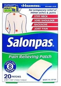 Salonpas Pain Relieving Patch, 20 Count, for Back, Neck, Shoulder, Knee Pain and Muscle Soreness, 8 Hour Pain Relief