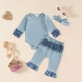thumbnail image 2 of TOWED22 Baby Girl Fall Outfits Long Sleeve Ruffled Ribbed Knit Romper Daisy Print Pants Winter Clothes 3 6 9 12 18 Months(Blue,0-3 M), 2 of 6