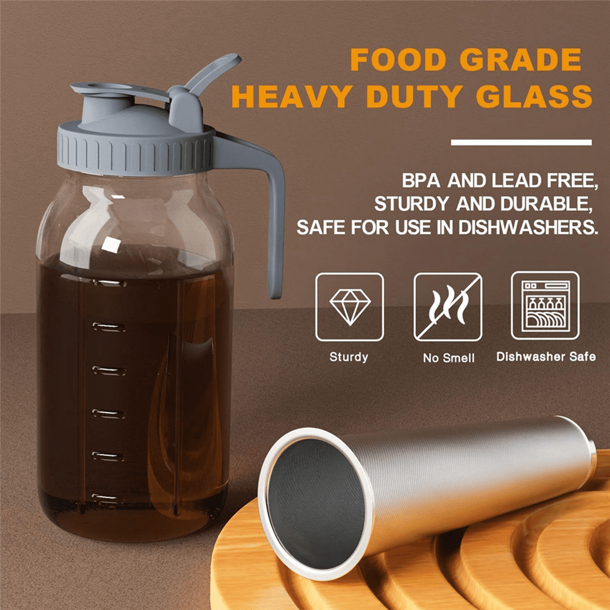 Cold Brew Coffee Maker 32Oz Cold Brew Pitcher with Stainless Steel Super Dense Filter for Iced Brew Coffee, Ice Tea-A