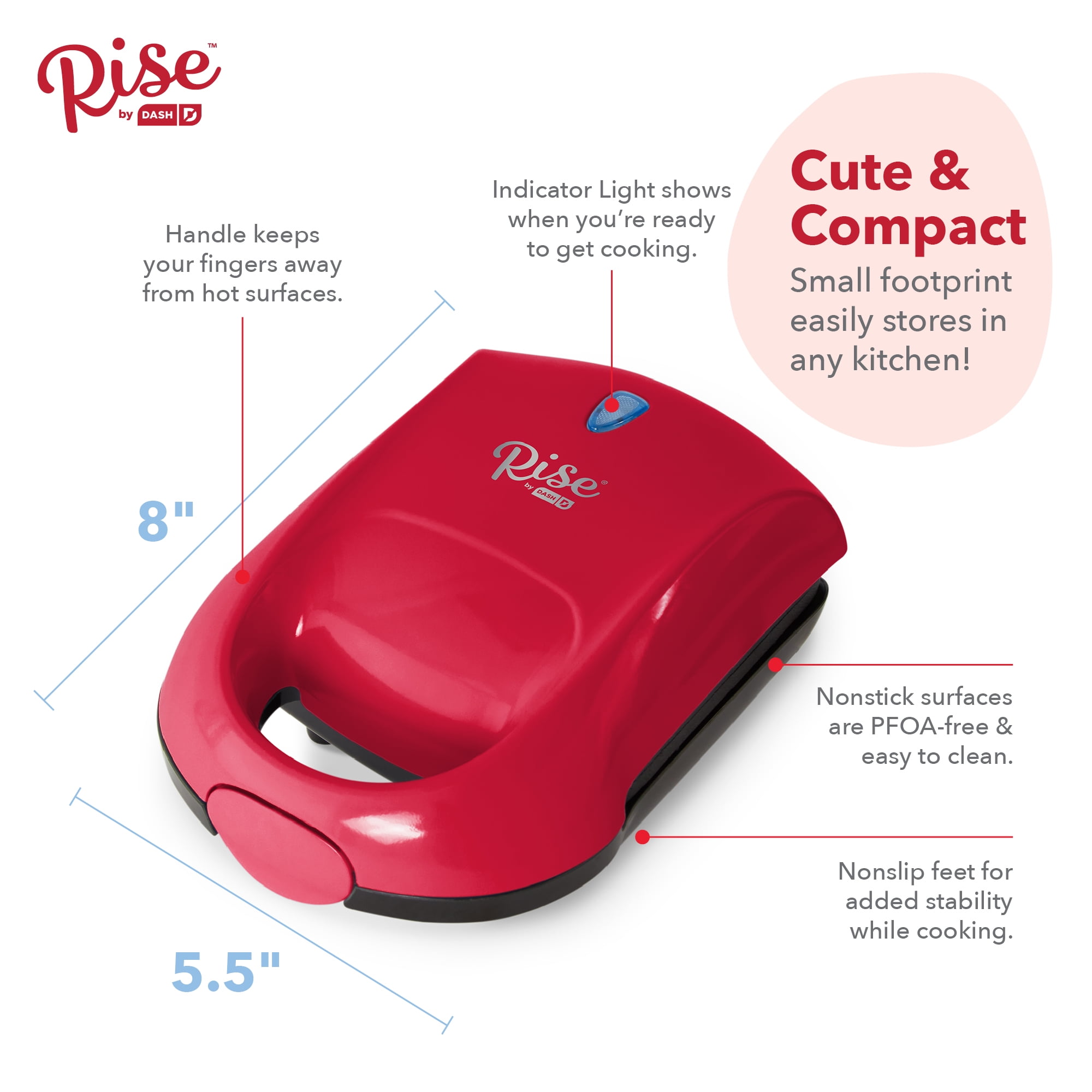 Rae Dunn Portable Sandwich Maker - Non-Stick Plates, Indicator Light,  Locking Lid, Cool Touch Handle & Cord Storage. Ideal for Breakfast, Grilled