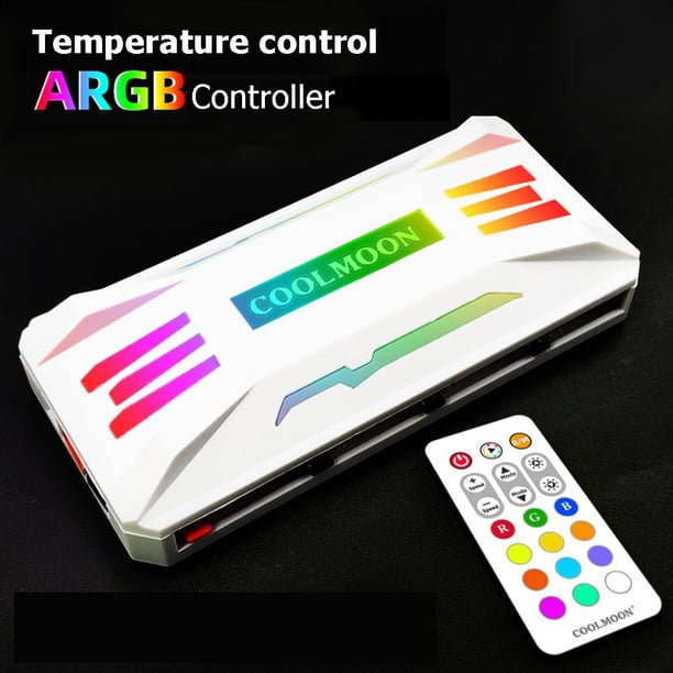 COOLMOON Controlador RGB 4Pin PWM 5V 3Pin ARGB Control remoto del ventilador (Blanco)