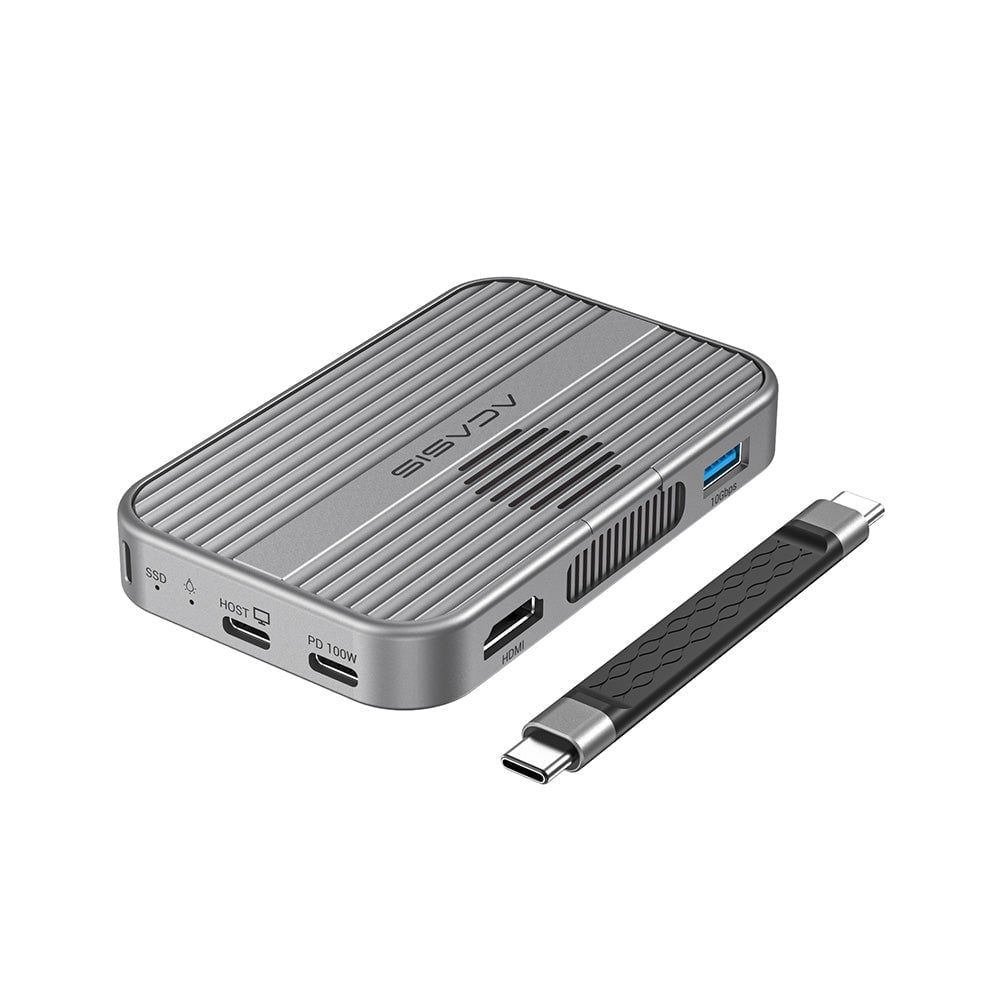 ACASIS 10Gbps Magnetic M.2 NVMe SSD Enclosure & USB C 6-in1 Docking Station Dual HDMI with Cooling Fan for iPhone 17/16/15 Pro/Pro Max/Plus