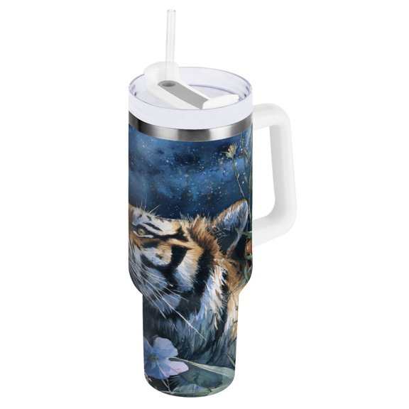 40 oz Stainless Steel Tumbler Vacuum Insulated Leak Proof Stainless Steel Coffee Cup Water Bottles The Tiger at Night