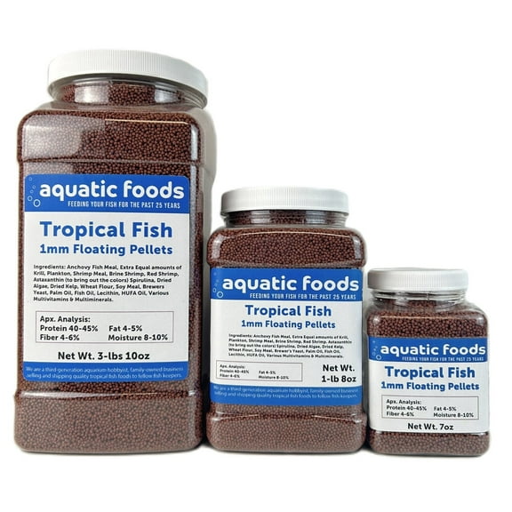 1mm - 1/32" Floating 40% Protein Pellets for Discus, Cichlids, Bettas, Guppies, Tetras, Baby Koi, Small Tropical and Pond Fish - WL 7oz Sm Jar