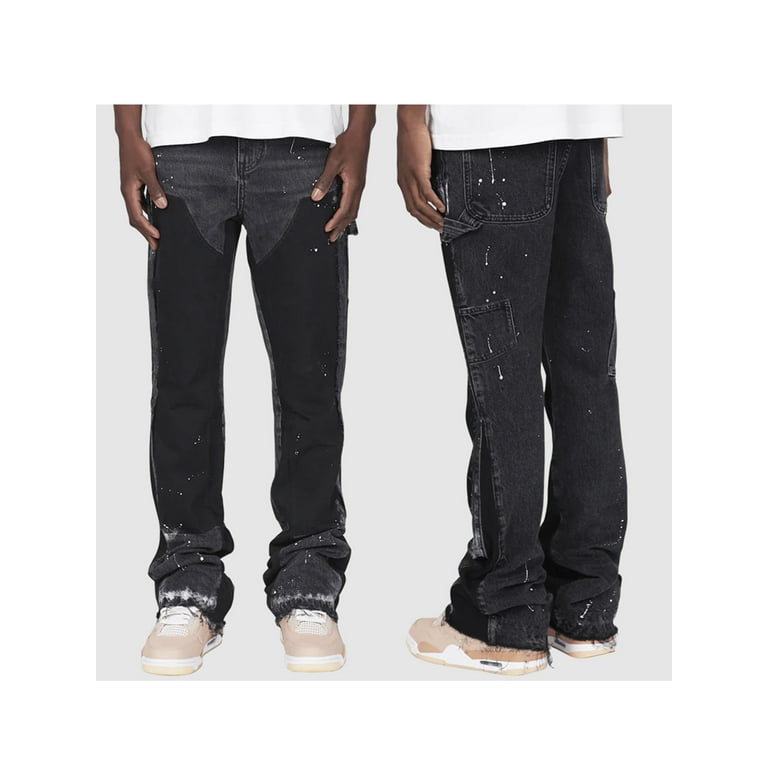 YiLvUst Men Micro Flare Jeans Fashion Ink-Splatter Patchwork YiLvUst Men Micro Flare Jeans Fashion Ink-Splatter Patchwork