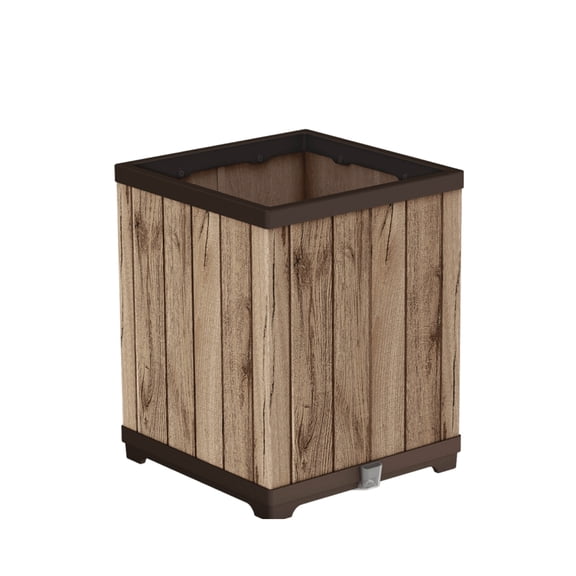 Keter Signature 20 Gallon Square Tall Wood Look Planter for Indoor or Outdoor, Pine