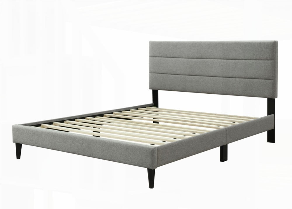 King Size Metal Platform Bed Frame with USB Charging, Gray for Master Bedroom