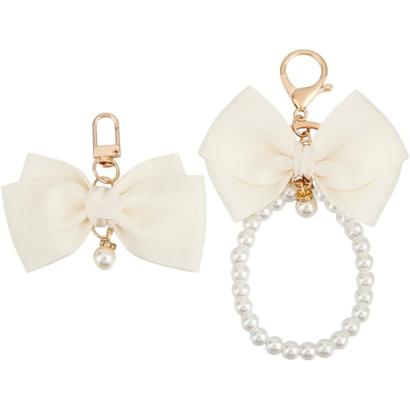 1 Box 2Pcs 2 Styles Key Chains for Women Bowknot White Aesthetic Pearl Key Chains Wristlet Bag Charms for Purse Car Keys Tote Backpack Accessories Decoration Gifts colorful DIY