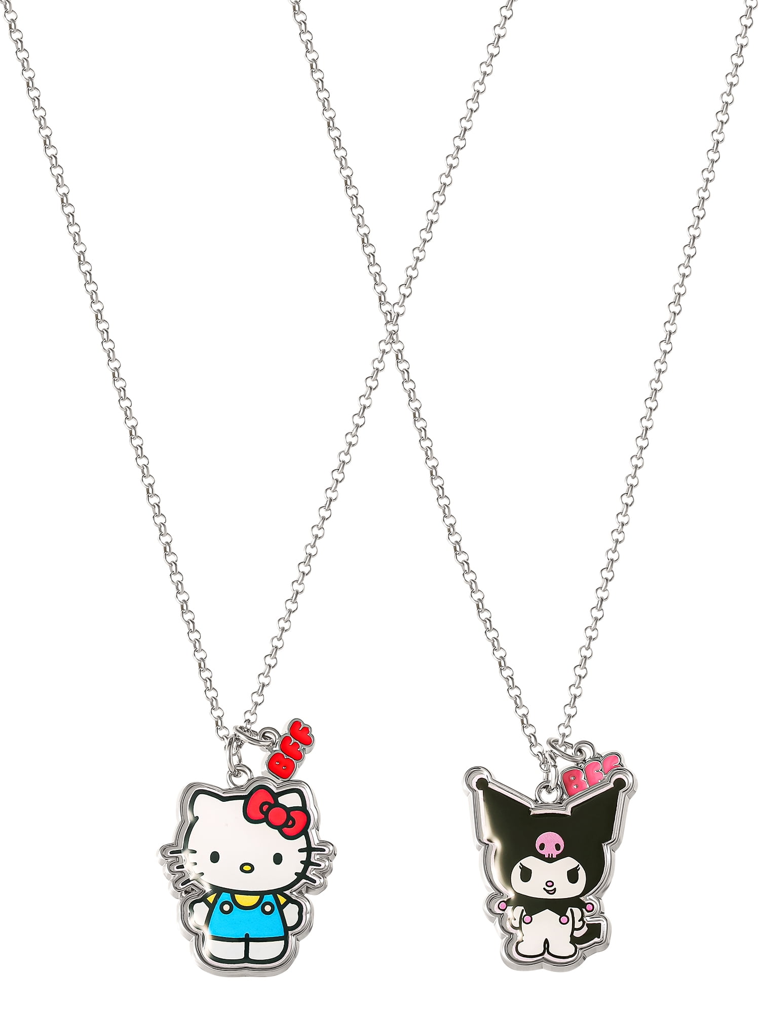Sanrio Girls/ Tween Hello Kitty & Kuromi Best Friends Necklace, Set of 2 with BFF Charm, 18"
