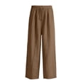 thumbnail image 6 of Qgtaibl Women's Drawstring Elastic Waist Wide Leg Pants Casual Loose Fit High Waisted Cotton Linen Trousers with Pockets Summer Lightweight Breathable Palazzo Pants Brown XL, 6 of 7