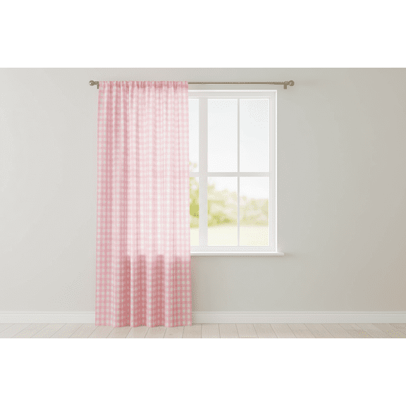 Poplin Gingham Checkered Window Curtain 56 Inch Wide Pink