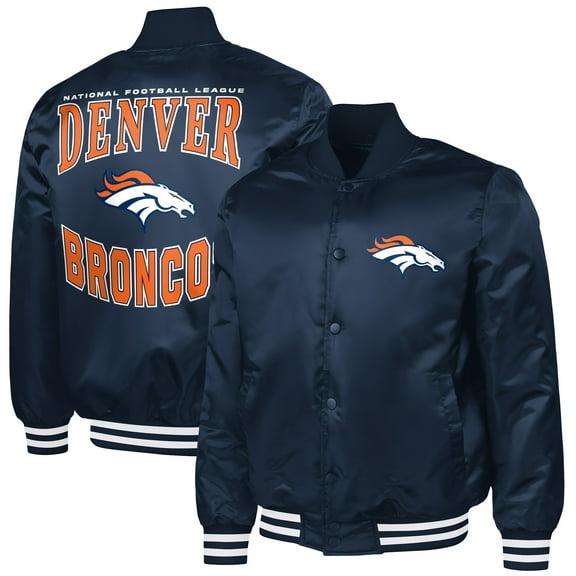 Men's G-III Sports by Carl Banks Navy Denver Broncos Adaptive Team Graphic Satin Full-Snap Varsity Jacket