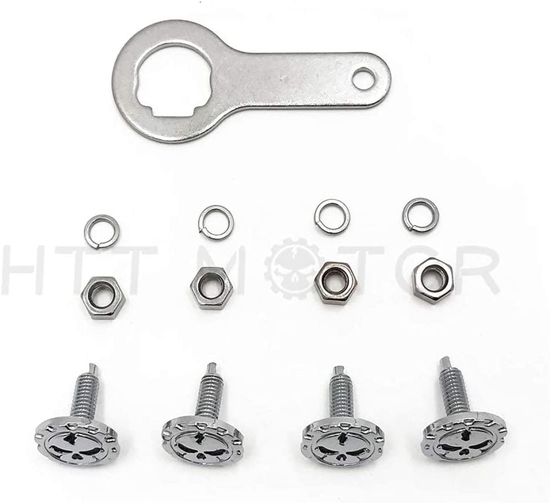 HTTMT MT414-003 Gear Skull License Plate Mount Hardware Wrench Lockwasher Nut 1/4 Screw Chrome