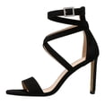 thumbnail image 6 of Womens Sandals Strappy Heels Rhinestone Buckle Ankle Strap Lace up Pointed Open Toe Stilettos for Prom Party Black Size 7.5, 6 of 6