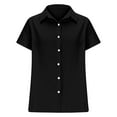thumbnail image 4 of Short Sleeve Button Down Shirts for Women Cotton Linen Dressy Casual V Neck Solid Shirts Loose Fit Tops, 4 of 5