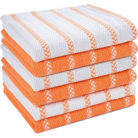 

100% Cotton Kitchen Dish Cloths Ultra Soft Absorbent Quick Drying Dish Towels Multiweave Herringbone Wash Cloths Dish Towel Sets 12x12 Inches 6 Pack - Coral