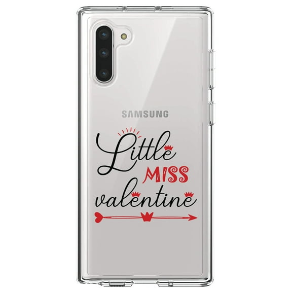 DistinctInk Clear Shockproof Hybrid Case for Samsung Galaxy Note 10 (6.3" Screen) - TPU Bumper Acrylic Back Tempered Glass Screen Protector - Little Miss Valentine