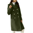 thumbnail image 2 of Juebong Women's Elegant Wool Blend Pea Coat Notched Lapel Double Breasted Winter Warm Mid Long Overcoat Trench Coats Army Green,S, 2 of 6