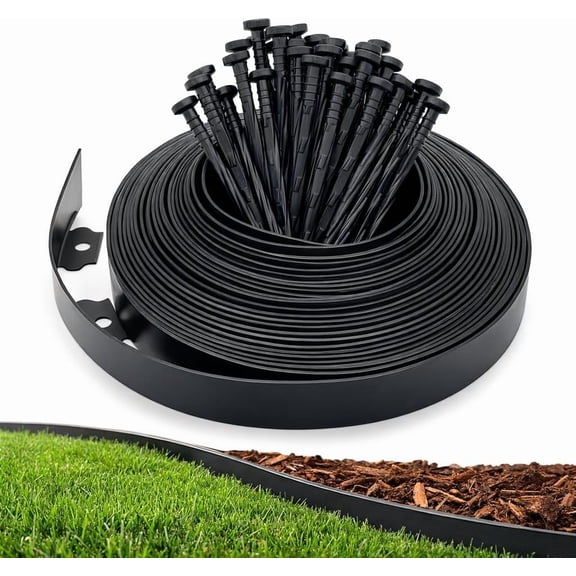 Gardzen 1.5" x33' Landscape Edging Kit, Garden Edging Coil Comes with 38 Pcs Spikes, No Dig Lawn Border Design