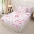 thumbnail image 2 of Manfei Pink Princess Castle Bow Zipper Twin Comforter Sets with Fitted Sheet and 2 Pillowcases For Kids Girls,Patchwork Geometric Plaid Zipper Bedding Set,Pink Reversible,4-Piece, 2 of 7
