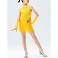 thumbnail image 4 of Xnihocha Kids Girls Tassel Latin Dance Dress Salsa Cha Cha Ballroom Costume Halter Backless Fringe Dress Yellow 150, 4 of 5