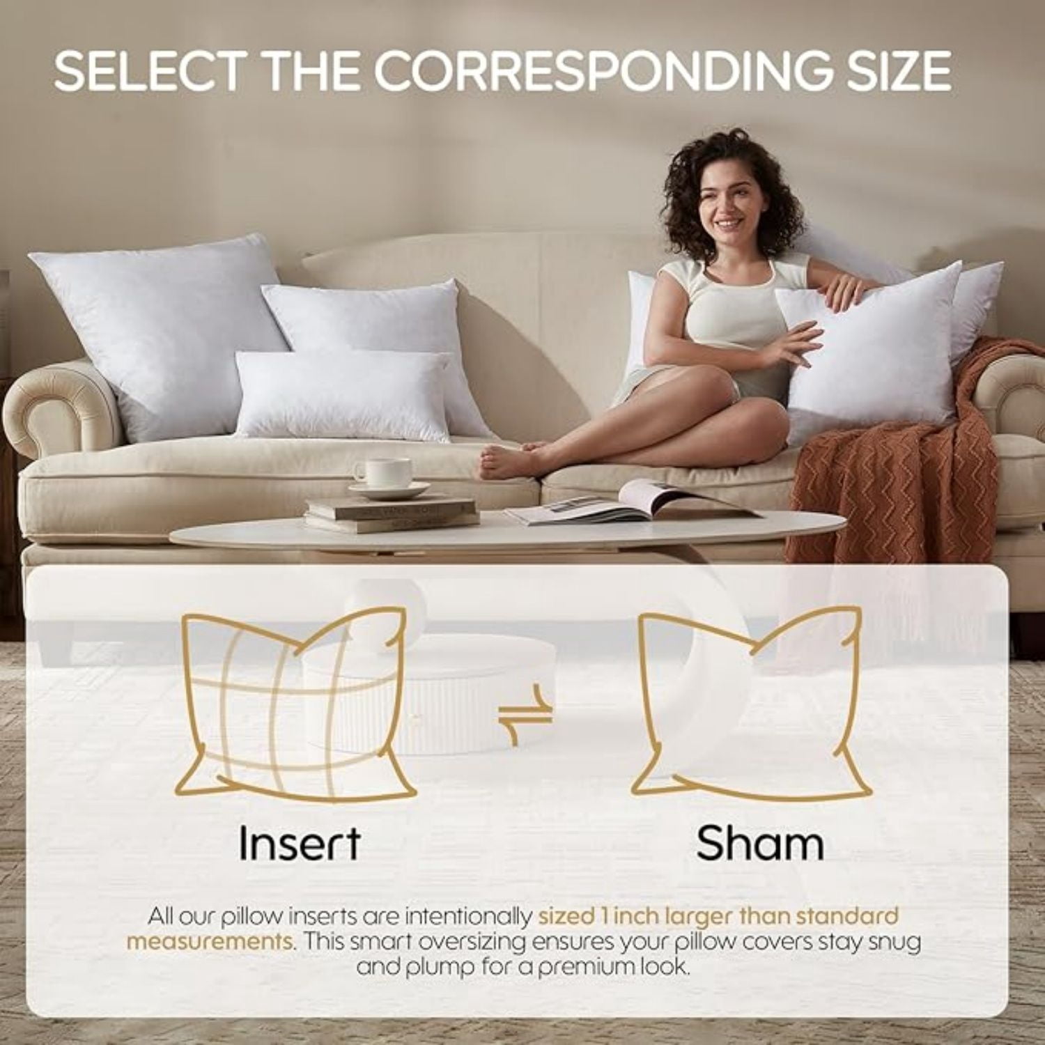 Throw Pillow Inserts Set of 4, Soft Fluffy Square 22 x 22 Inches Decorative Pillow Insert, Feather and Down Euro Pillows for Bed, Couch and Cushion