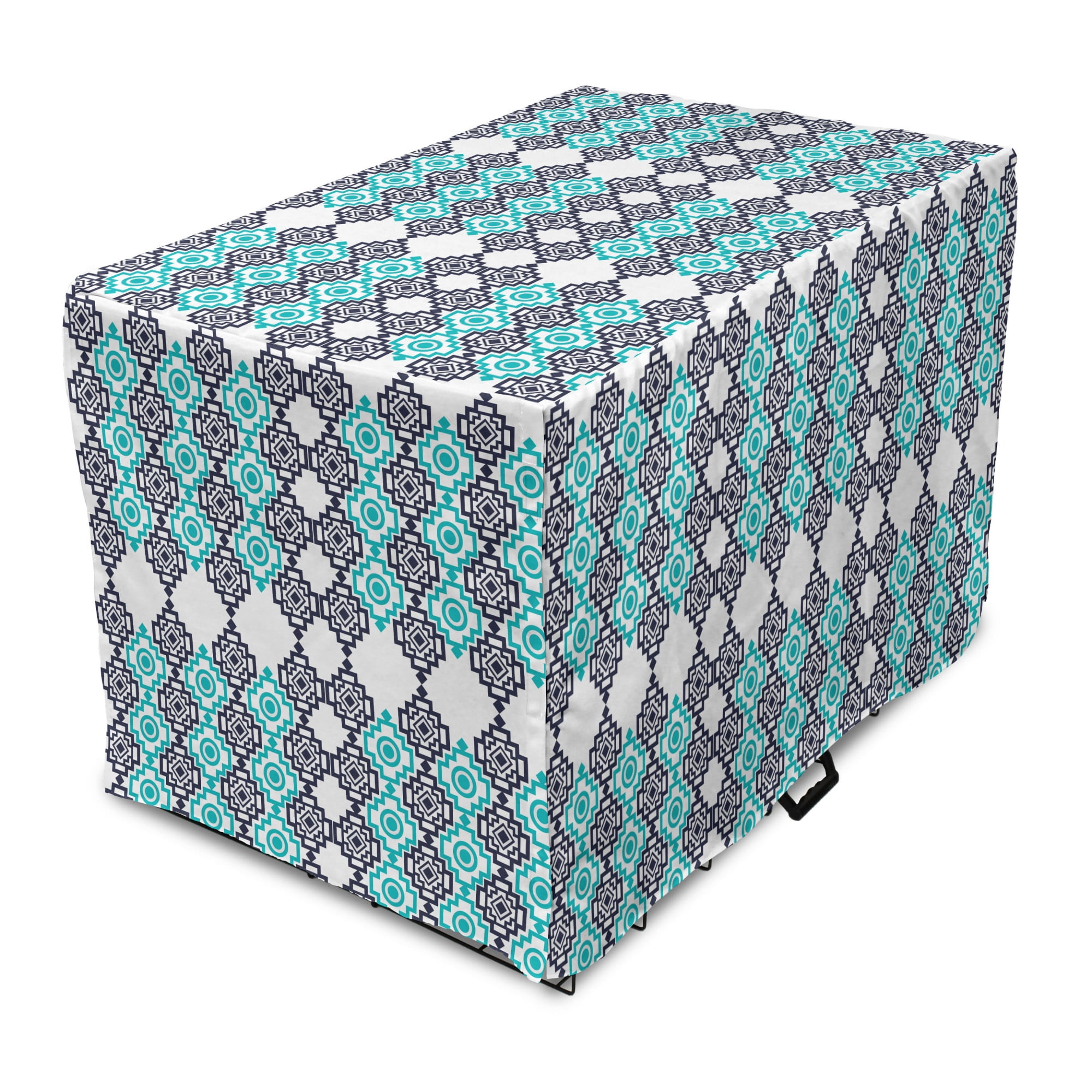 View of Tribal Dog Crate Cover, Abstract Tricolor Motifs Inspired Simplistic ...