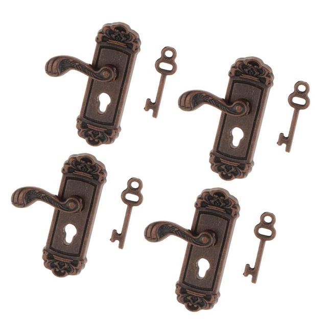 Casa de Miniatura CUTICAT 4 Piezas 1:12 Puertas con Llave Manija Izquierda Decoración Metal Bronce Real Cerradura y llave para casa de muñecas