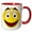 Red/White, variant on 3drose, Smiling Face 3 a Yellow and Black Happy Face with a Big Smile and Eyebrows, 11oz Two-tone Yellow Mug