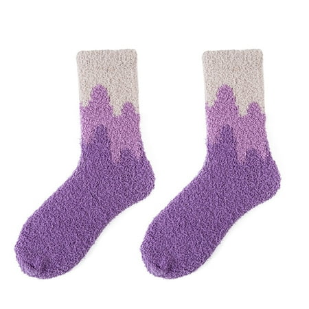 

Huaai socks for women Womens Fuzzy Socks Slipper Winter Fluffy Cabin Warm Soft Coral Comfy Wave Print Mid Socks Home Socks cute socks D