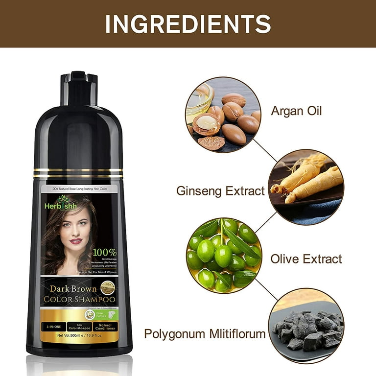 Kæreste cement ser godt ud Herbishh Dark Brown Color Shampoo for Grey Hair – Ammonia-Free Hair Dye  Shampoo - Walmart.com