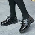 thumbnail image 5 of KIJBLAE Women's Oxfords Shoes Patent Leather Lace Up Brogue Shoes Thick Sole Chunky Heels Wingtip Dress Shoes Black 38, 5 of 9