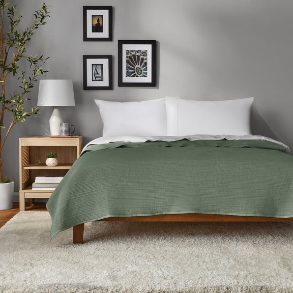 Mainstays Garment Washed Stripe Quilt, Full/Queen, Light Green, Soft Microfiber Bedding