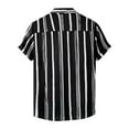 thumbnail image 4 of Huresd Men's Wrinkle Free Untucked Cuban Shirt Business Casual Button Down Shirts Short Sleeve Striped Print Shirts Black 4XL, 4 of 4