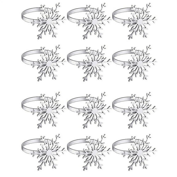 12 Pieces Snowflake Napkin Rings Christmas Holder for Holiday Table Decoration (Silver)