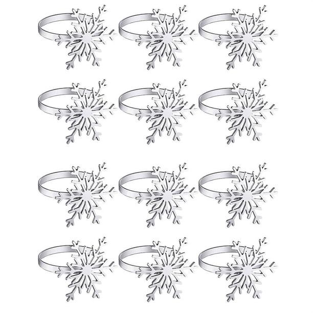 12 Piezas Anillos de Servilleta de de Nieve Anillos Servilletero de de Nieve Navideño (Plata)
